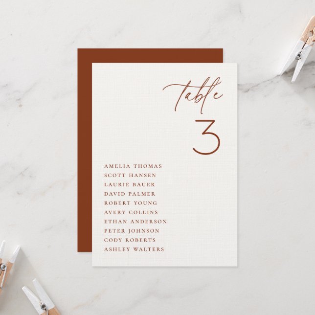 Minimalist Wedding Table Seating Card (Front/Back In Situ)