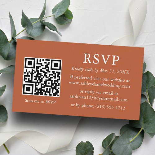 Minimalist Wedding Terracotta QR RSVP Enclosure Card