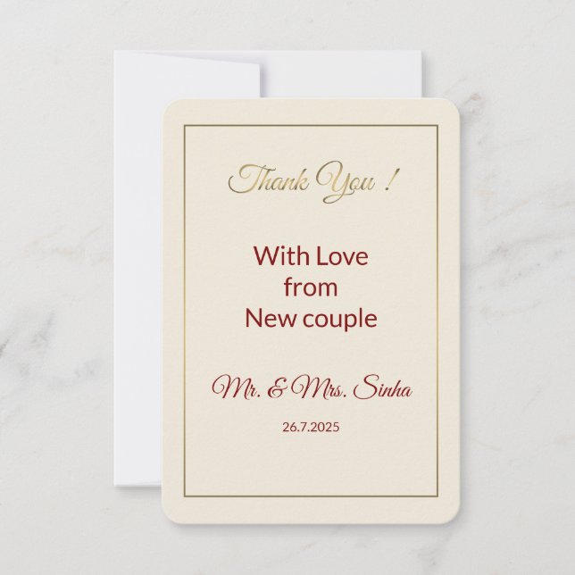 Minimalist Wedding Thank you Card. Card (Front)