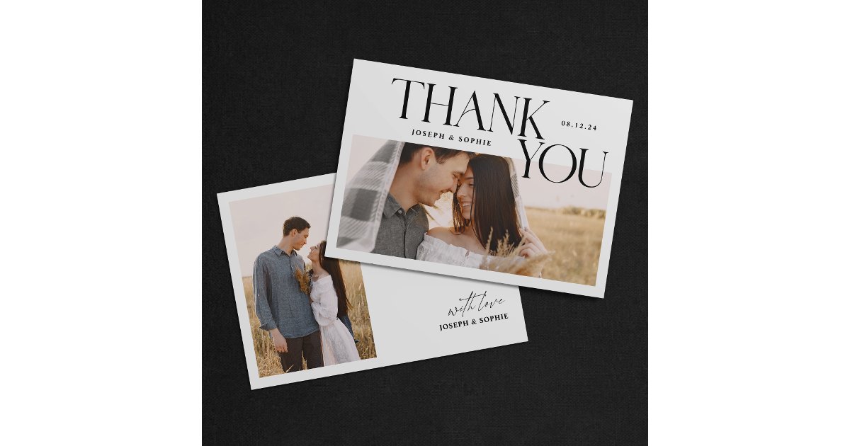 Minimalist Wedding Thank You Card with 2 Photo | Zazzle