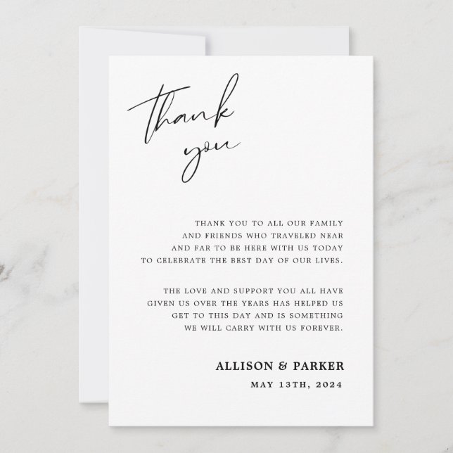 Minimalist Wedding Thank You Card With Photo (Front)