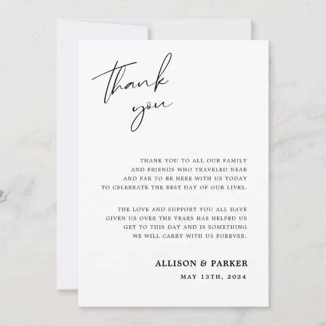 Minimalist Wedding Thank You Card With Photo | Zazzle