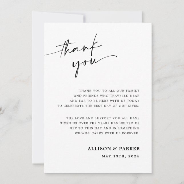 Minimalist Wedding Thank You Card With Photo (Front)