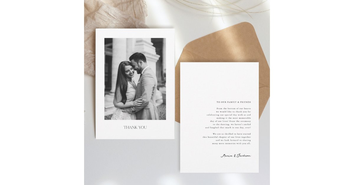 Minimalist Wedding Thank You Card with Photo | Zazzle