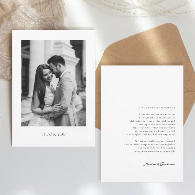 Minimalist Wedding Thank You Card with Photo | Zazzle