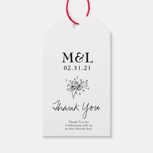 Minimalist Wedding Thank You Dandelion Script Logo Gift Tags