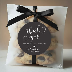 Minimalist Wedding Thank You Favor, in Charcoal Classic Round Sticker