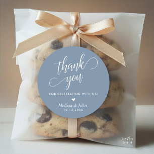 Minimalist Wedding Thank You Favor, in Dusty Blue Classic Round Sticker
