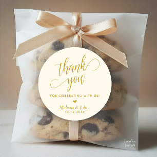 Minimalist Wedding Thank You Favor, in Gold Accent Classic Round Sticker