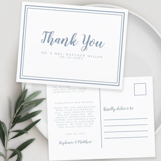 Minimalist Wedding Thank You Message Modern Postcard | Zazzle