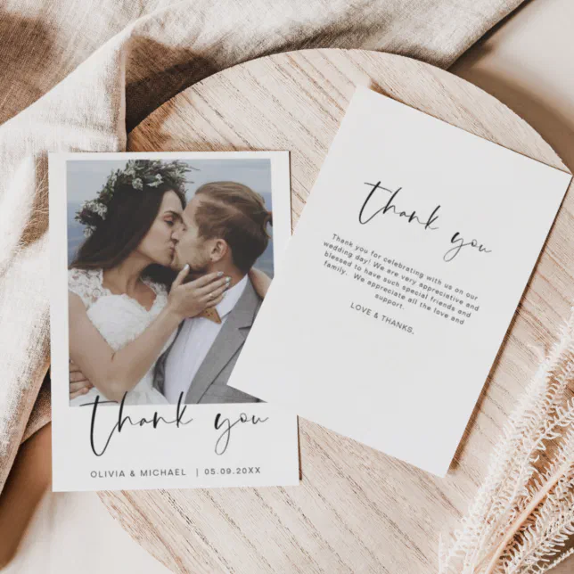 Minimalist Wedding Thank You Photo Simple | Zazzle