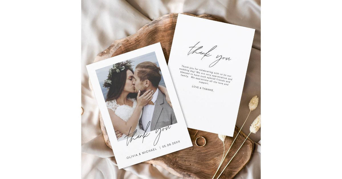 Minimalist Wedding Thank You Photo Simple Card | Zazzle