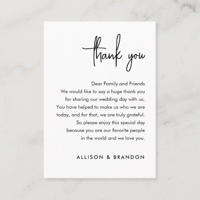 Minimalist Wedding Thank You  Place Card (Front)