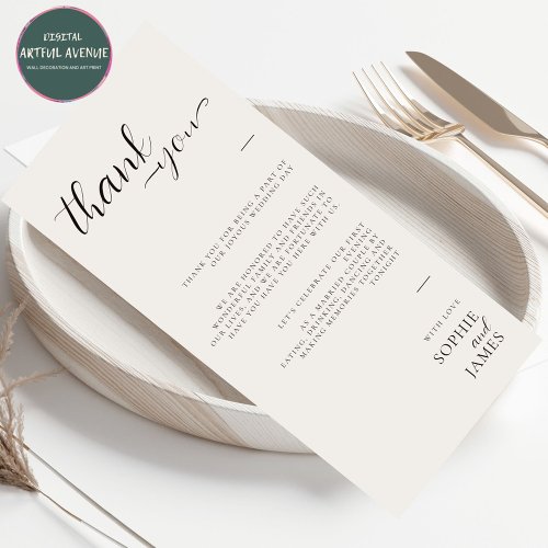 Minimalist Wedding Thank You Table Place Card