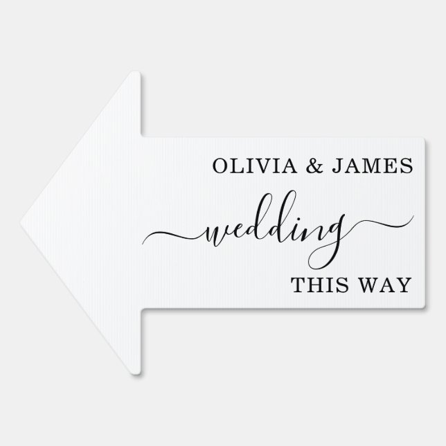 Minimalist Wedding “This Way” Arrow White Yard  Sign (Front)