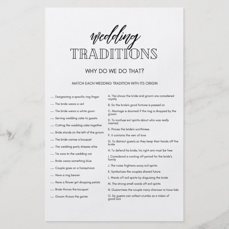 Minimalist Wedding Traditions shower game flyer Zazzle