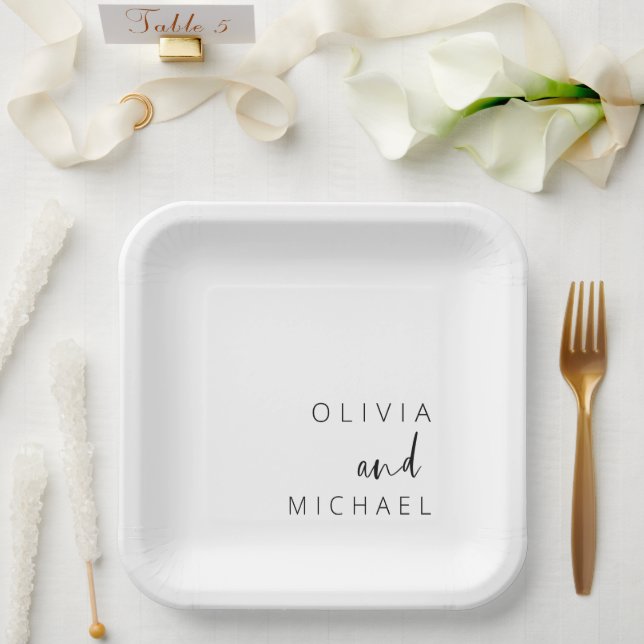 Minimalist Wedding Typography Elegant Paper Plates (Wedding)