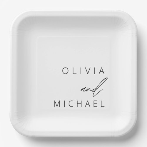 Minimalist Wedding Typography Elegant Paper Plates
