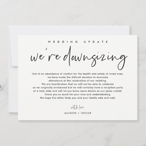 Minimalist Wedding Update Downsize Announcement