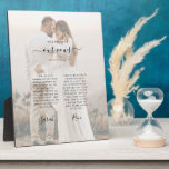 Minimalist Wedding Vows Anniversary Photo Plaque<br><div class="desc">Wedding day vows keepsake plaque to always remember your special day and your promise to each other. Great for anniversary gift. This modern elegant wedding day keepsake design features a black and white photo of the couple with "Our Vows" displayed in elegant hand-written style typography. Personalize this plaque with your...</div>