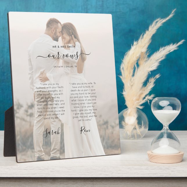 Minimalist Wedding Vows Anniversary Photo Plaque (Side)