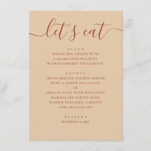 Minimalist Wedding   Warm Peach Sand Modern Dinner Menu