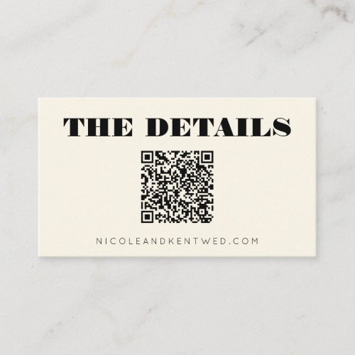 Minimalist Wedding Website Black QR Code Details Enclosure Card