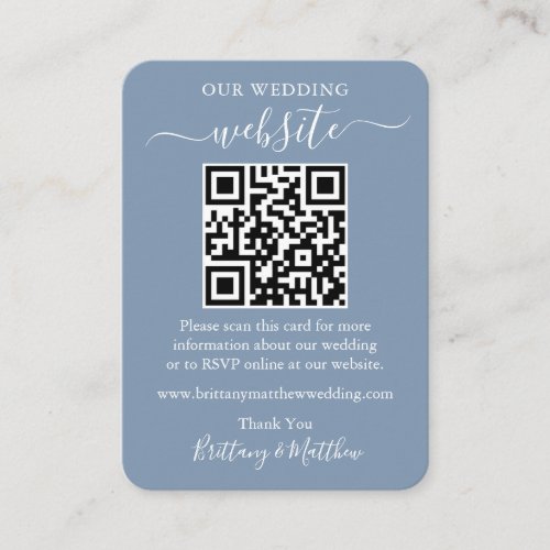 Minimalist Wedding Website Photo QR Dusty Blue Enclosure Card