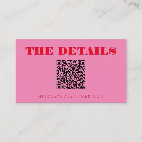 Minimalist Wedding Website Pink Red QR Code Detail Enclosure Card