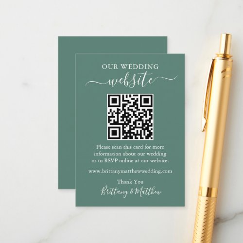 Minimalist Wedding Website QR Eucalyptus Green Enclosure Card