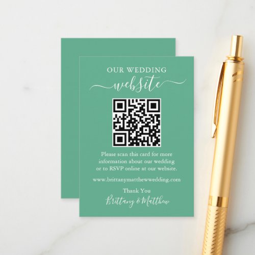 Minimalist Wedding Website QR Neo Mint Green Enclosure Card