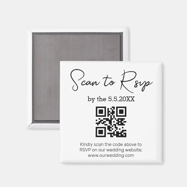 Minimalist Wedding Website RSVP QR Code  Magnet (Front/Back)