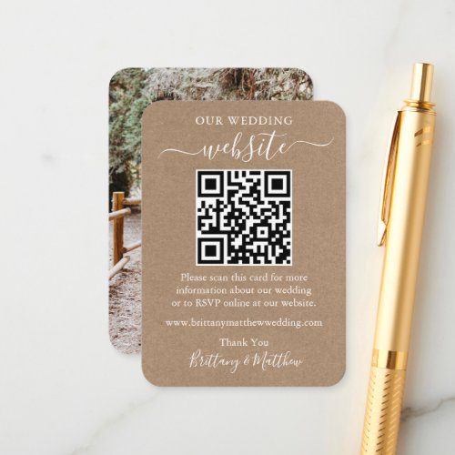 Minimalist Wedding Website Simple Photo Kraft QR  Enclosure Card