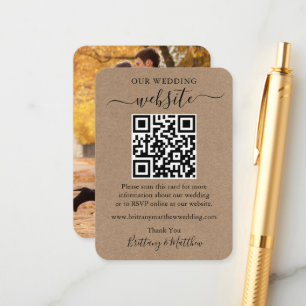 Minimalist Wedding Website Simple Photo QR Kraft Enclosure Card