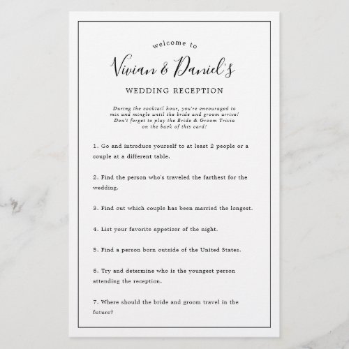 Minimalist Wedding Welcome and Ice Breaker Games Flyer