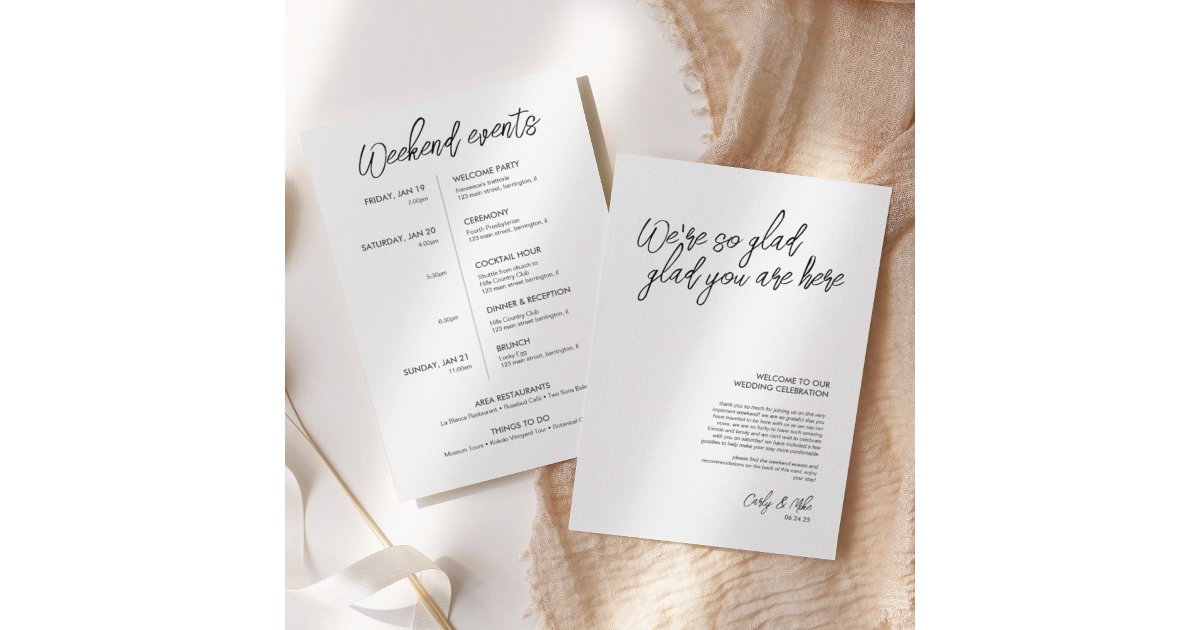 Program Welcome Insert Minimalist Wedding Welcome Bag Insert Program | Zazzle