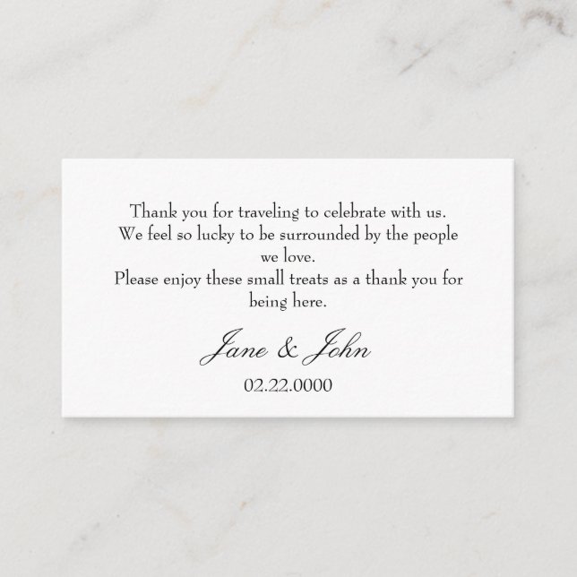Minimalist Wedding Welcome Bag Thank You Card  (Front)
