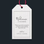 Minimalist Wedding Welcome Gift Tags<br><div class="desc">These minimalist wedding welcome gift tags are perfect for a simple wedding. The modern romantic design features classic black and white typography paired with a rustic yet elegant calligraphy with vintage hand lettered style. Customizable in any color. Keep the design simple and elegant, as is, or personalize it by adding...</div>