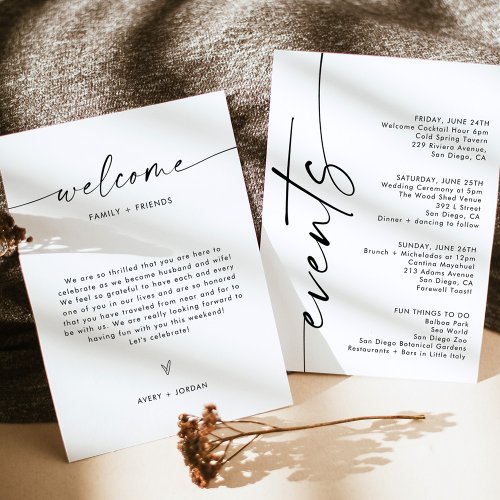 Minimalist Wedding Welcome Letter  Events Card 