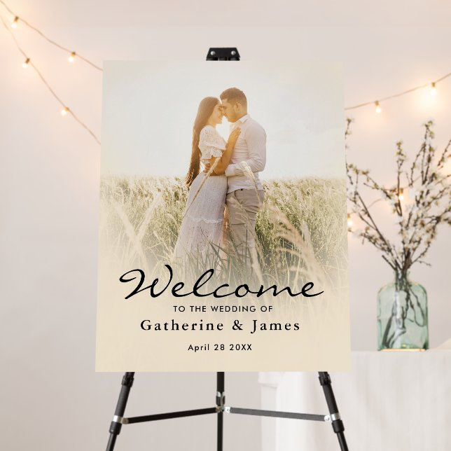 minimalist wedding welcome sign with photo (In Situ (Stand))