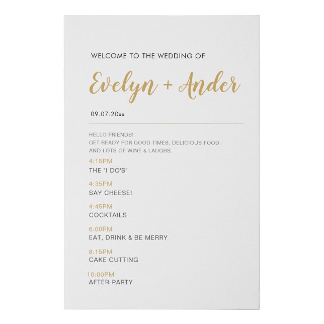Minimalist Wedding Welcome & Timeline Program Sign (Front)