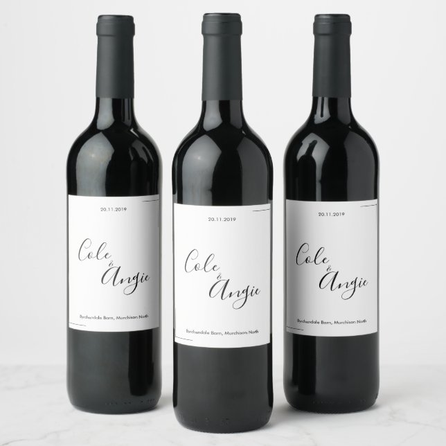 Minimalist Wedding Wine Label with Crossed Borders (Bottles)