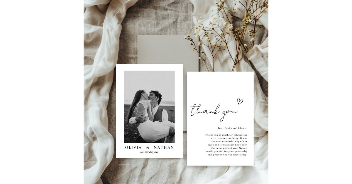 Minimalist Wedding with Photo Thank You Card | Zazzle