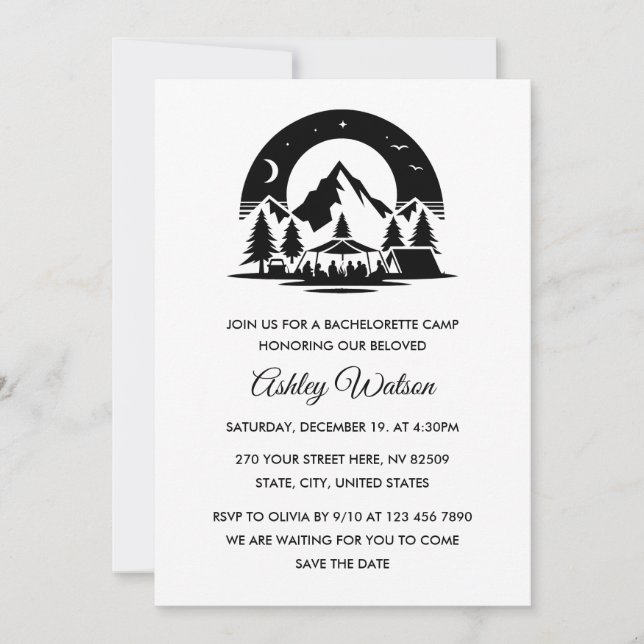Minimalist Weekend Camping Bachelorette Party Invitation (Front)