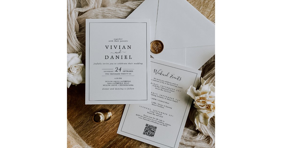 Minimalist Weekend Events QR Code Wedding Invitation | Zazzle