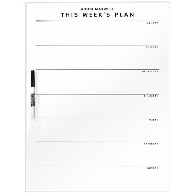 Minimalist Weekly Event Tracker Dry Erase Board (Front)