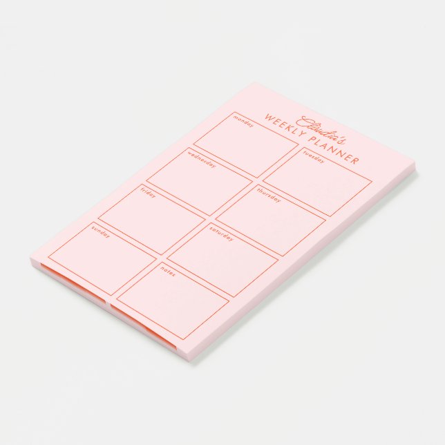 Minimalist Weekly Planner + Notes in pink and red (Angled)