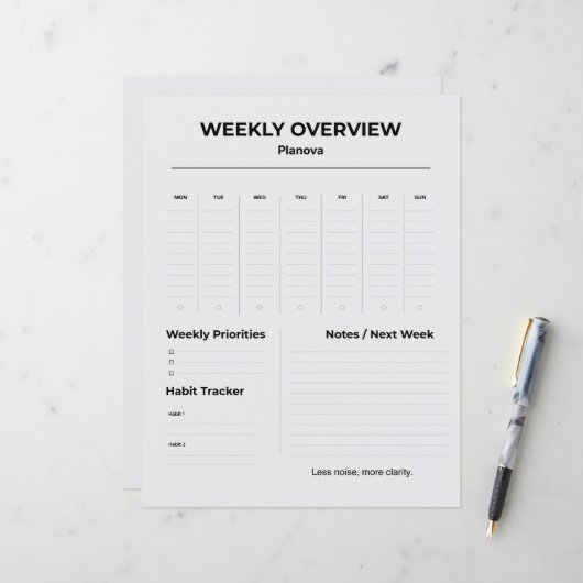Minimalist Weekly Planner | Weekly Tasks Organizer (Front/Back In Situ)