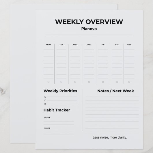 Minimalist Weekly Planner | Weekly Tasks Organizer (Front/Back)