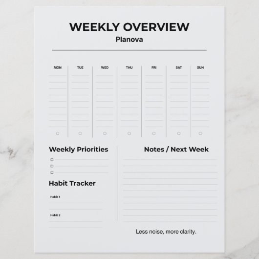 Minimalist Weekly Planner | Weekly Tasks Organizer (Front)
